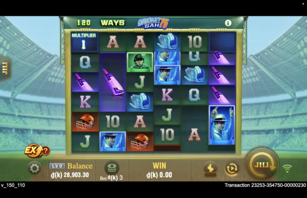 Ảnh giao diện chính game Cricket Sah 75 (slot JILI) chơi tại LC79