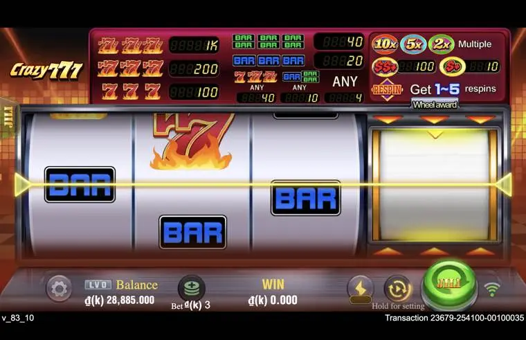 Ảnh giao diện chính game Crazy777 (slot JILI) chơi tại LC79